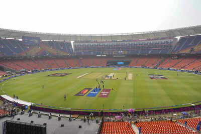 ahmedabad ground staff at the narendra modi stadium before the start of the icc