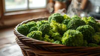 steaming green broccoli florets