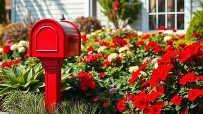 mailbox blooms in sunny garden