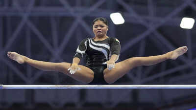 pranati nayak of india competes on the balance beam at the women39s team artistic